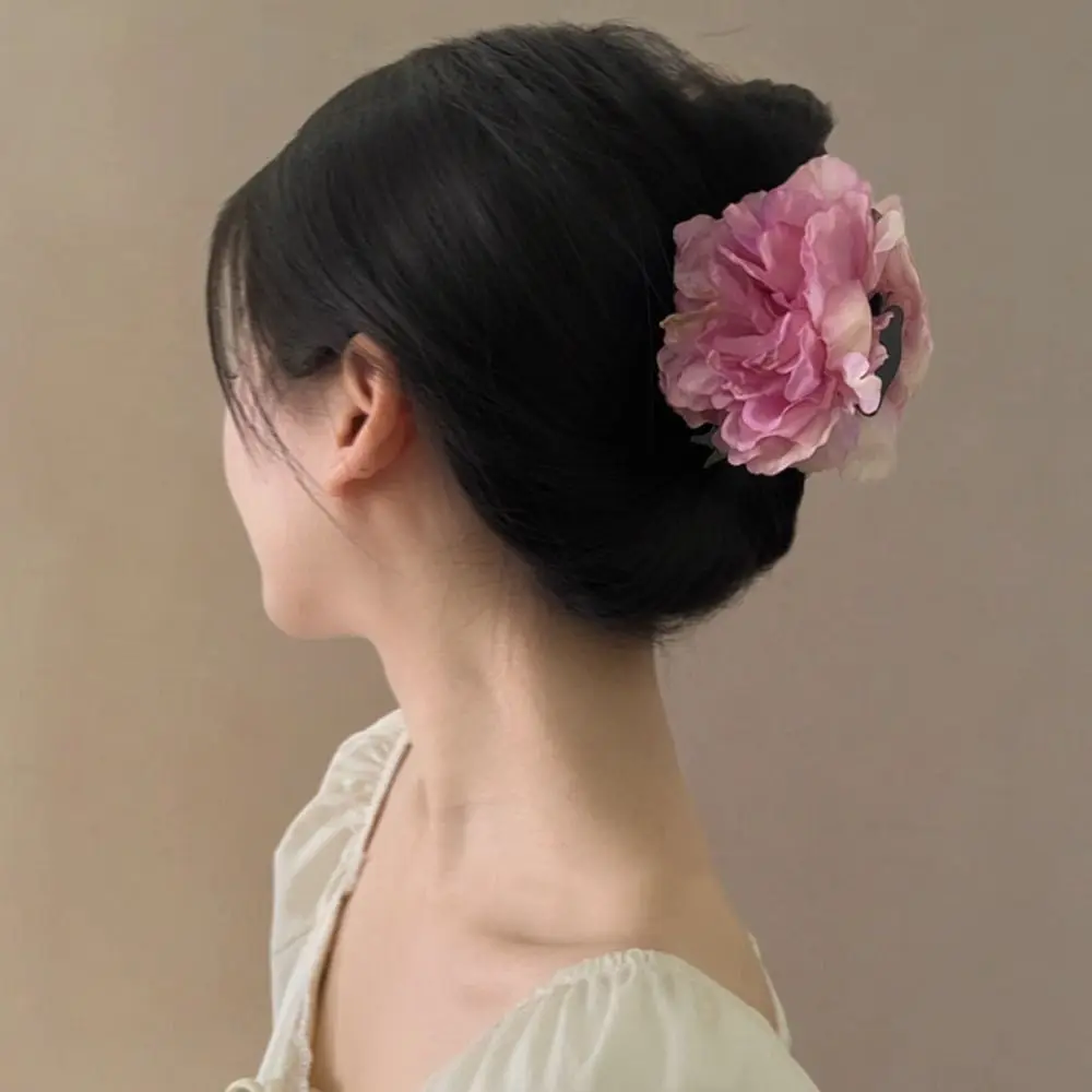 

Cloth Peony Flower Hair Claw Ponytail Clip Grab Clip Artificial Flower Claw Clip Korean Style Hairpin Large Shark Clip Female