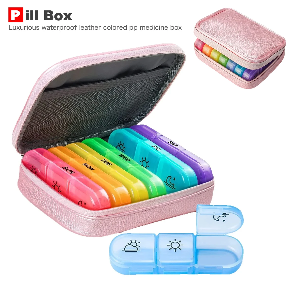 

Роскошная водонепроницаемая кожаная сумка, таблетки для лекарств, портативный дорожный органайзер для таблеток на 7 дней, коробки для хранения таблеток с напоминанием о лекарствах