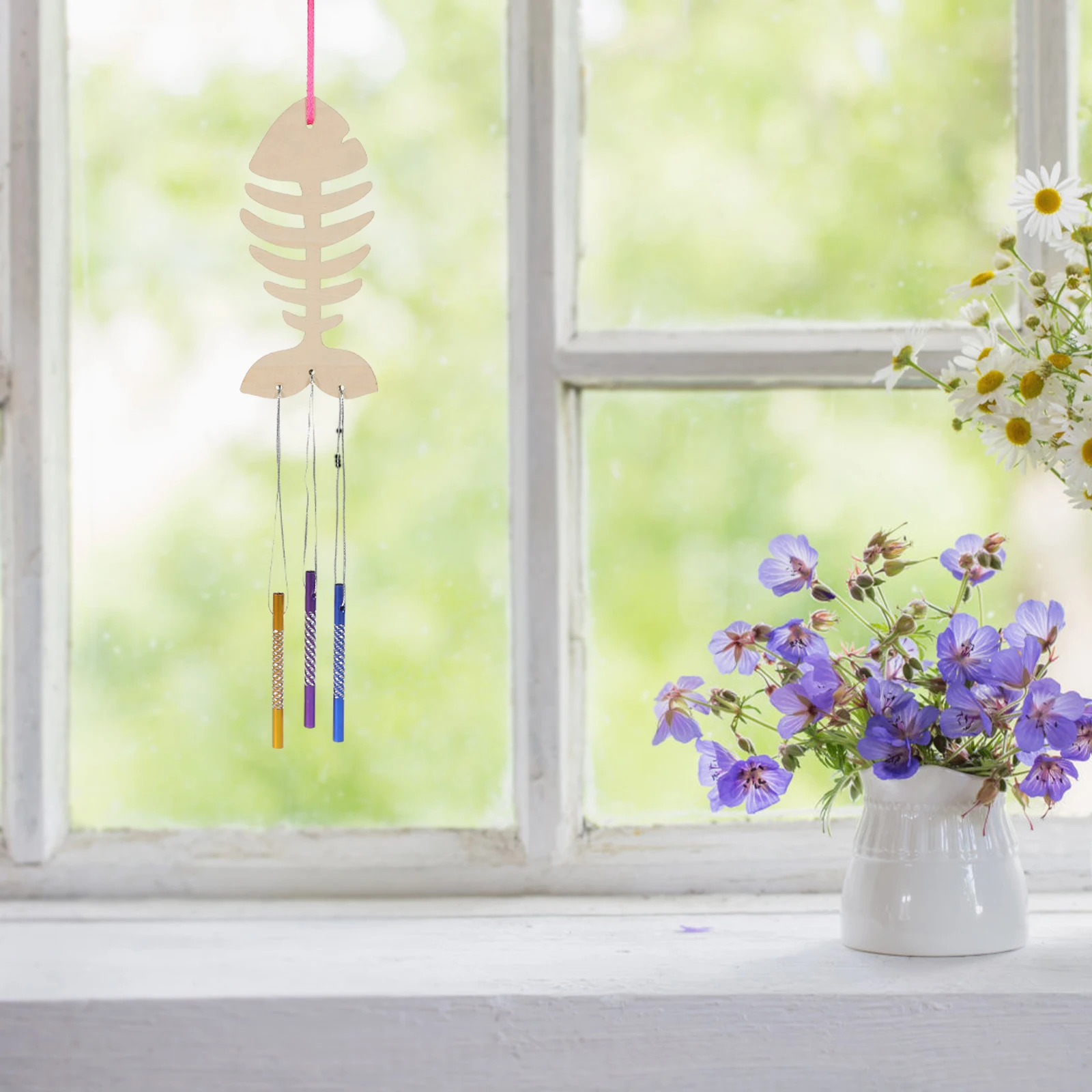 

Wooden Wind Chime DIY Kit 12 Fish Bones 48 Bells Painting Tools Cartoon Decor Home Garden Hanging nament H made Crafts Sewing