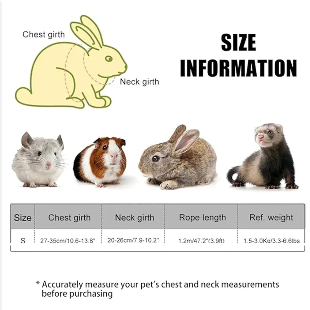 Arnés de conejo con correa, arnés transpirable para caminar para perros, chaleco ajustable antipérull para animales pequeños, hámster, conejillo de indias, hurón, gatito