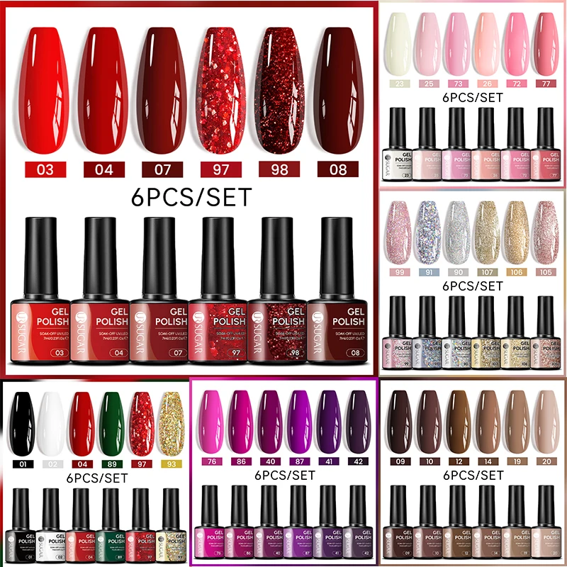 

UR SUGAR 6 шт. Набор гель-лаков для маникюра Красный телесный коричневый полуперманентный дизайн ногтей Светодиодный УФ-гель-лак Праздничные принадлежности для ногтей