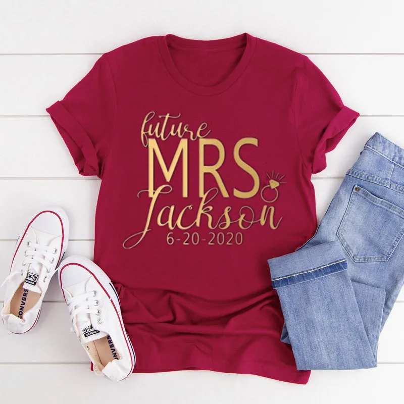 

Personalized Future Mrs. Shirt Last Name Womens Custom Engagement Announcement Wife Bride To Be Bridal Party Fiance Tees Tops