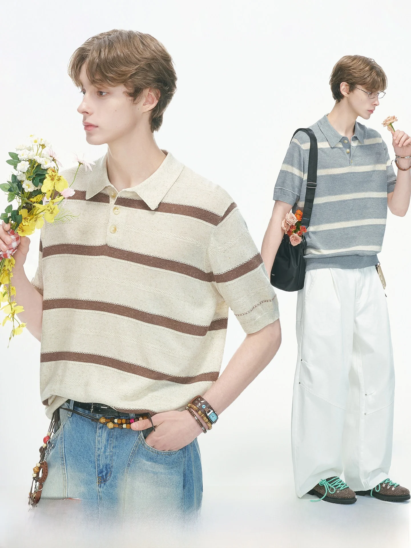Dream Made Men's Summer Thin Knitted Floral Silk  Shirt Short Sleeve Casual Loose Fit T-Shirt Breathable Comfortable Line...