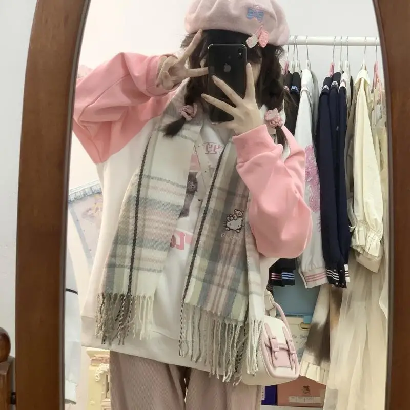 Sciarpa carina Sanrio Sciarpa Hello Kitty Stile dolce Ragazza cartone animato Studente Stile invernale all'aperto Addensato Mantieni caldo Sciarpa antivento