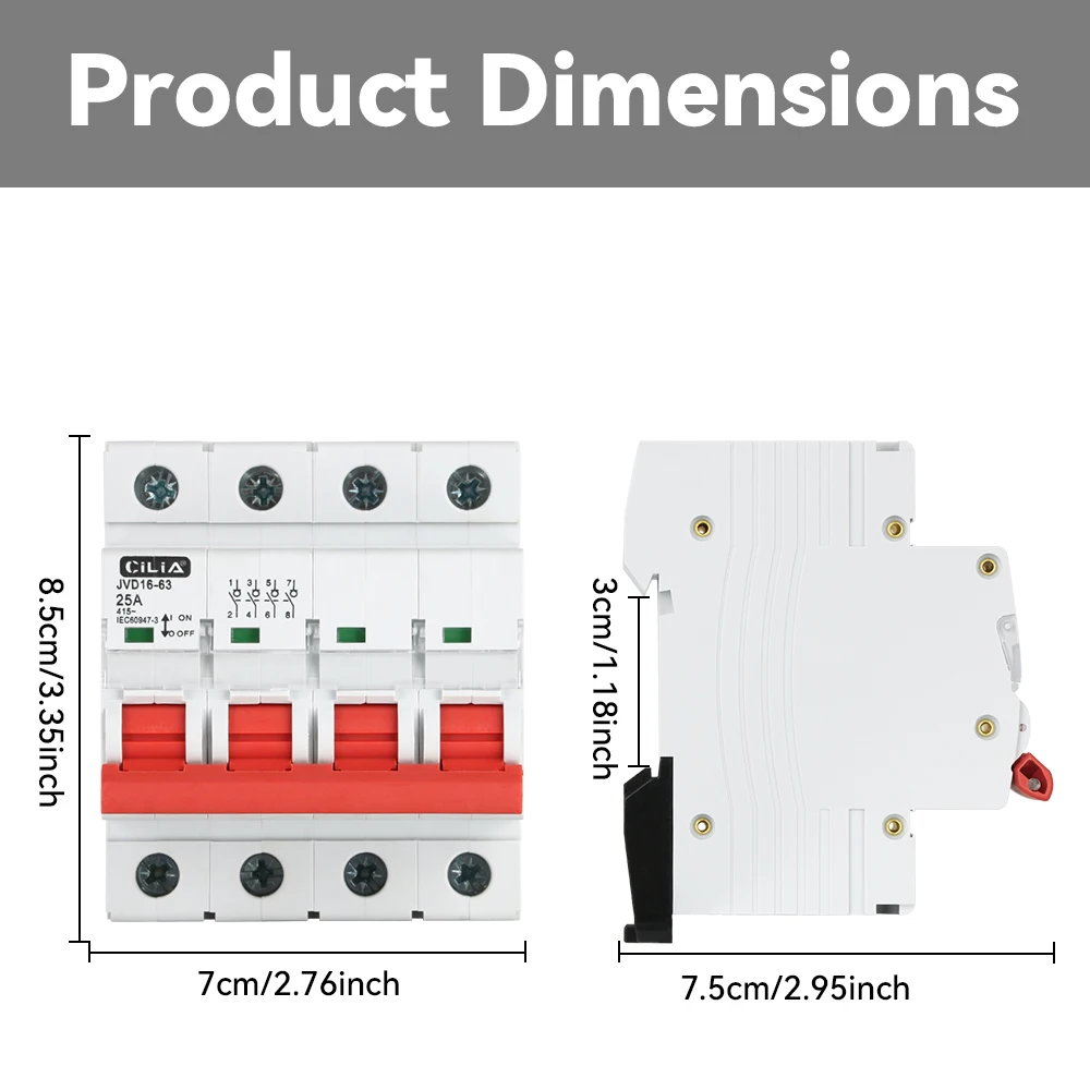 قاطع دائرة مصغر CILIA 25 أمبير، التسرب/الزائد/حماية الدائرة القصيرة، 4 اتجاهات 415VAC، حامل السكك الحديدية DIN، تصميم مدمج #5