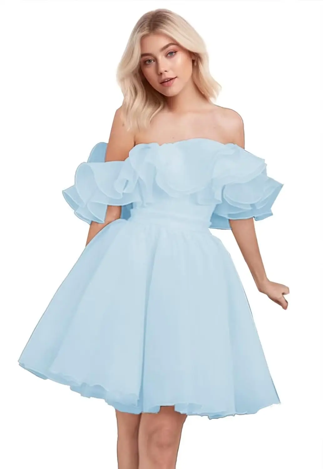 

Organza Short Homecoming Dresses for Teens Puffy Sleeve A-line Evening Gowns Above Knee , Mini Cocktail Dress
