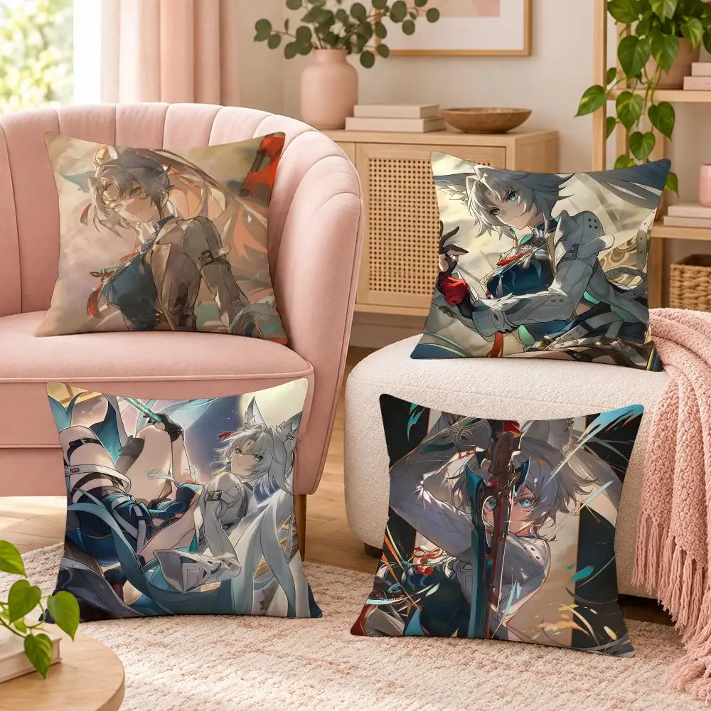 Feixiao Honkai Star Rail Cushion Cover Soft Short Plush Pillow Cases Hidden Zipper Cutecore Sofa Bedroom Home Decor Gift
