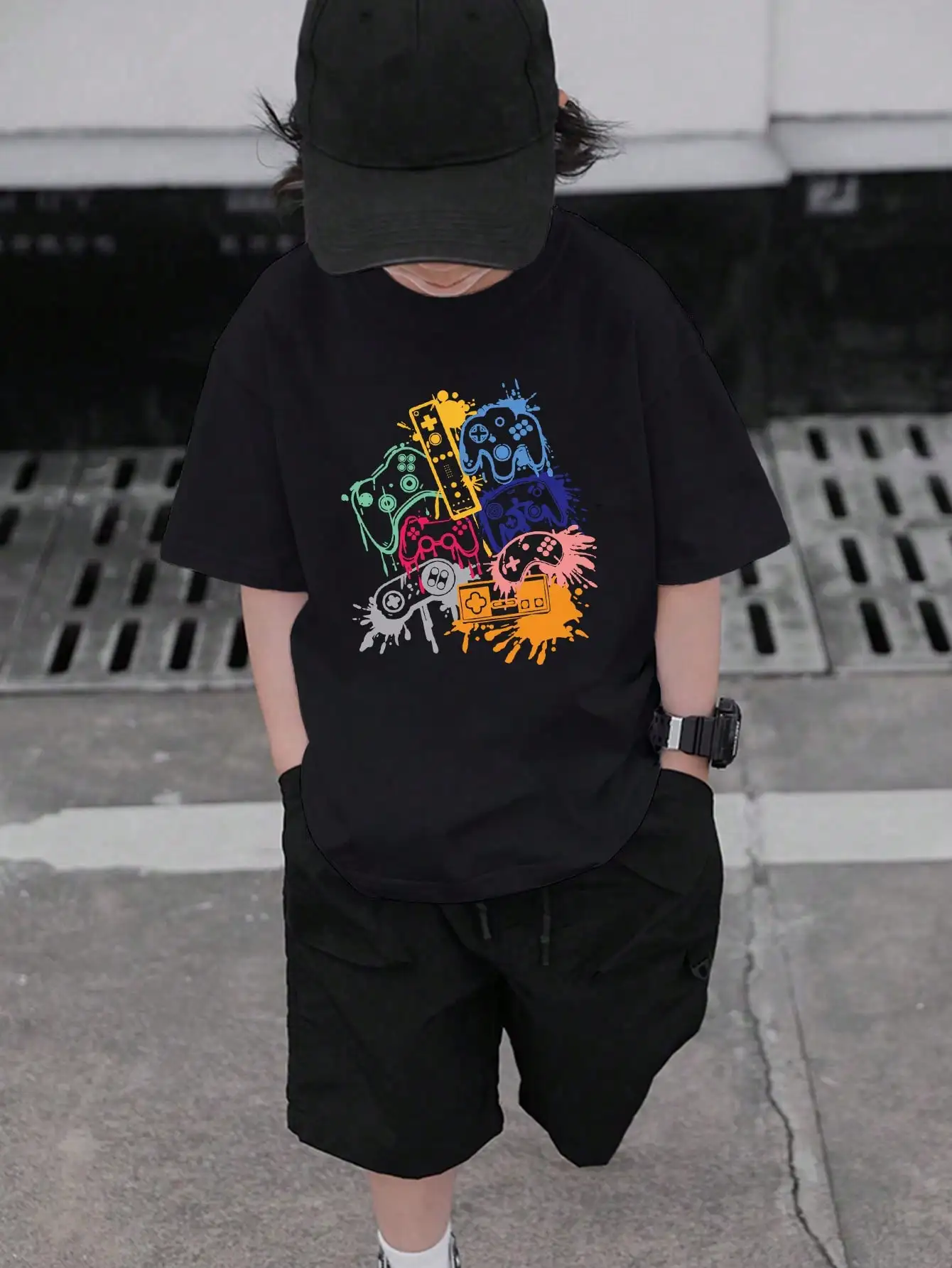 Boys'  Teens Casual Apricot Color Printed Round Neck Short Sleeve T-Shirt Summer Top Harajuku Clothes Short Sleeve Tee