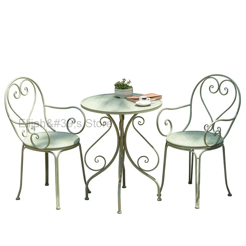 

Outdoor 3pcs Set Tables and Chair Courtyard Wrought Iron Outdoor Metal Furniture Leisure Home Garden Balcony Modern Simplicity.