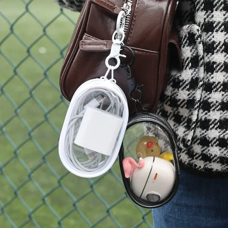 

Mini Clear Zipper Storage Bag Multifunctional Portable Storage Bags Headphone Charger Case with Keychain Loop Travel Accessories
