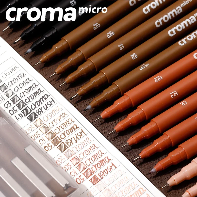 Croma Micro Fineliner Art Calligraphy Pens set Black/Brown/Skin for Artist Drawing Supplies, Waterproof Ink for Sketching Art