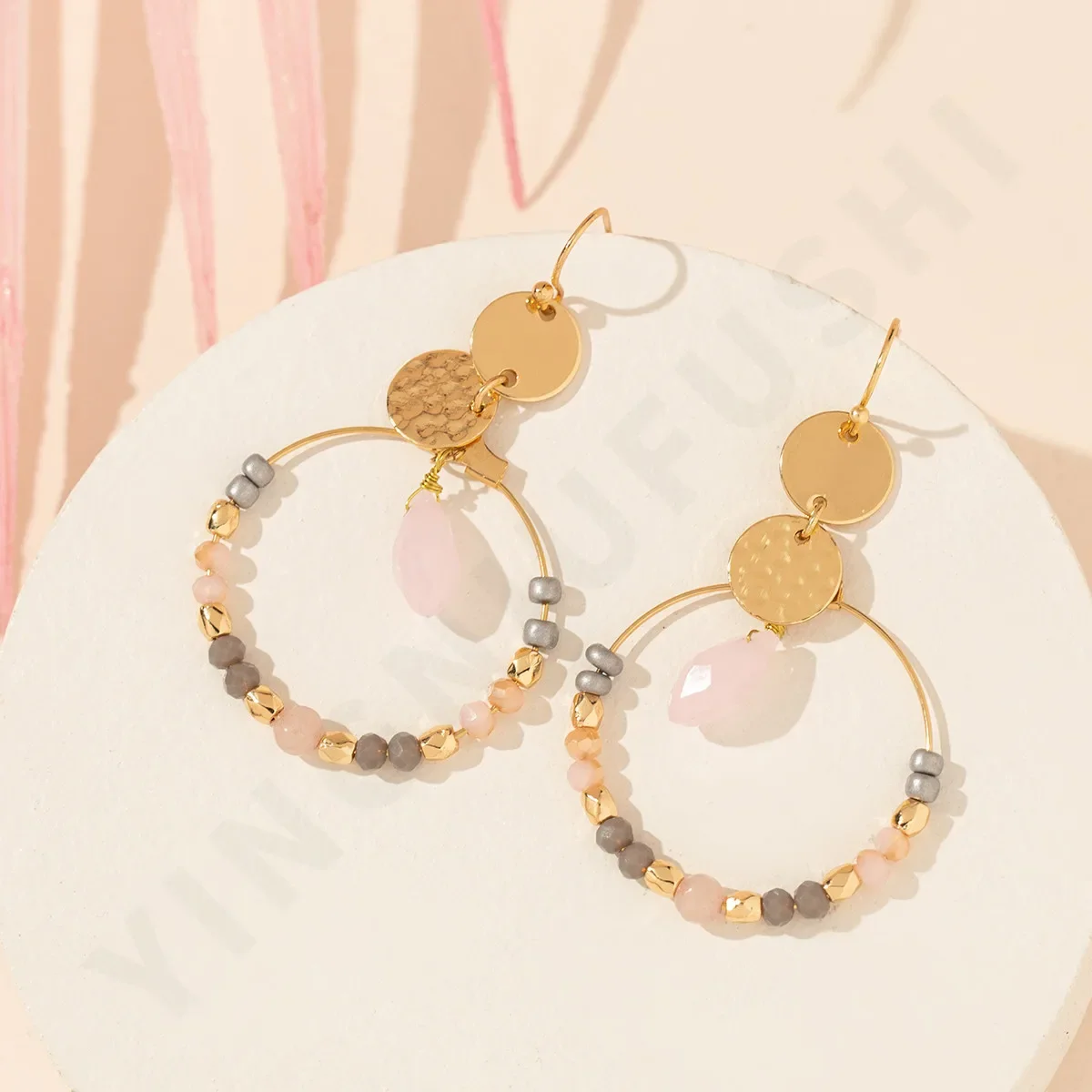 Rice bead earrings Vintage Circles Discs Simplicity  Trendy Hand-woven Bohemian Alloy Women Rice bead earrings