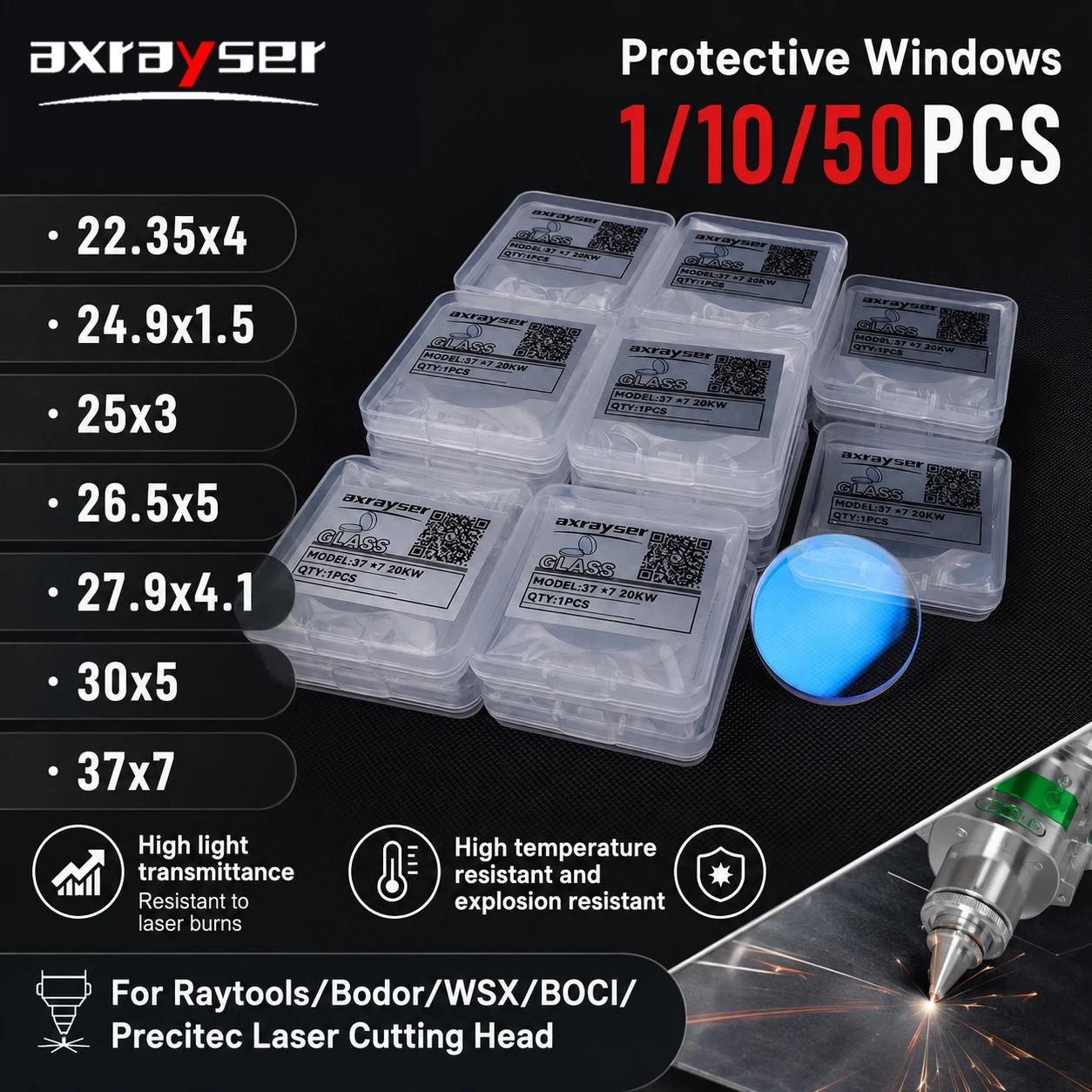 1/10/50pcs Optical Laser Protective Windows Lens 27.9*4.1 30*5 37*7 1064nm JGS1 Quartz Fused Silica for Raytools Cutting Head