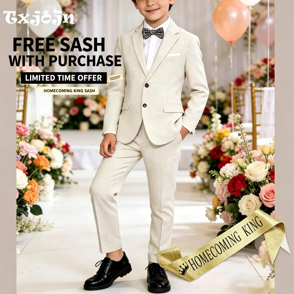 Formal Boys Suit Classic Beige Homecoming Tuxedos 2-piece Set Trend Peak Lapel Jacket Single Breasted Wedding Blazer Pants