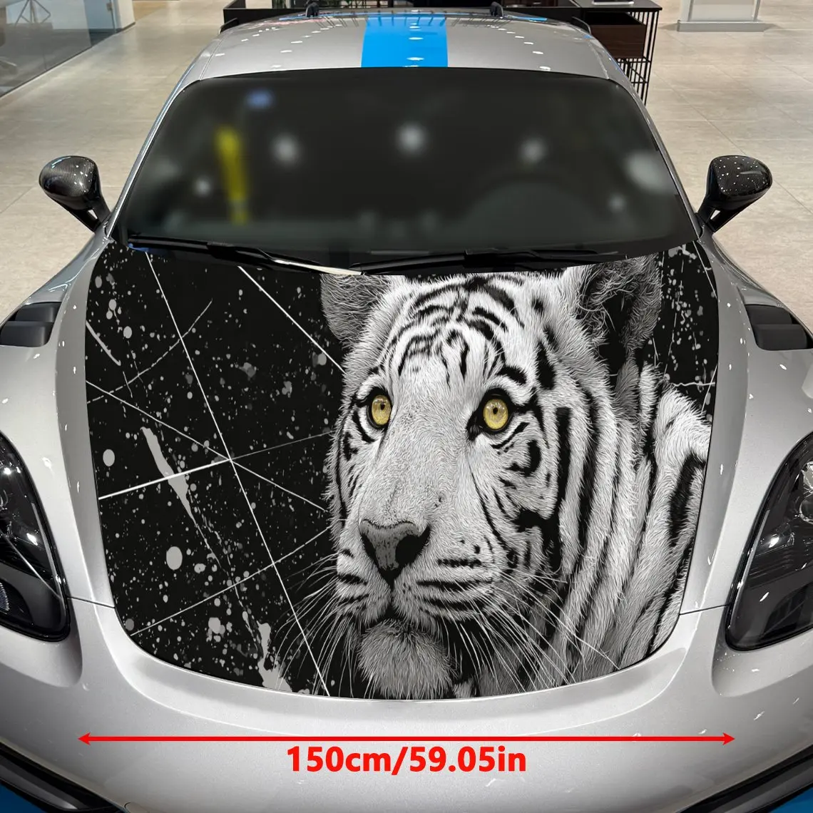 Majestic Nebula White Tiger Car Hood Stickers - Self-Adhesive, Waterproof and Durable Vinyl Wrap, Decorate And Protect Your Car