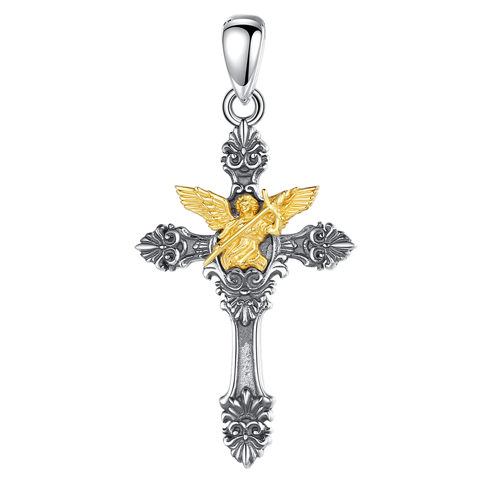 Eudora Halskette aus 925er-Sterlingsilber, St. Michael, Erzengel, Schutzpatron, Kreuz, religiöser Anhänger, edler Schmuck für Männer und Frauen