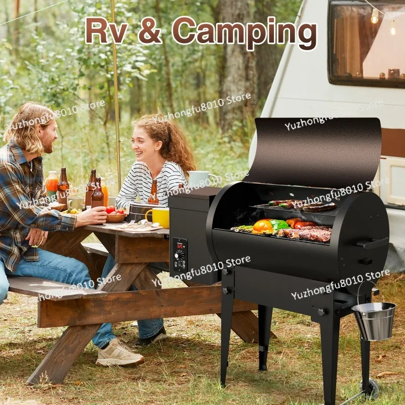 Portable Wood Pellet Smoker Grill with Automatic Temperature Control Foldable Leg Oil Barrel for Backyard Camping
