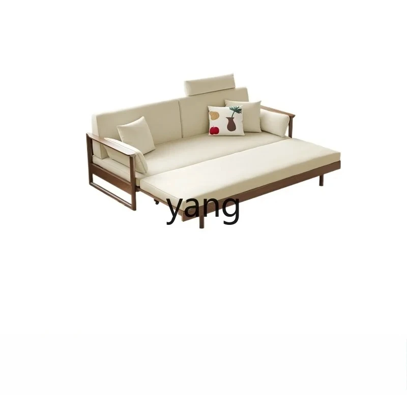 lmm1 Japanese-style all-solid wood multi-functional folding sofa bed living room fabric telescopic solid wood sofa