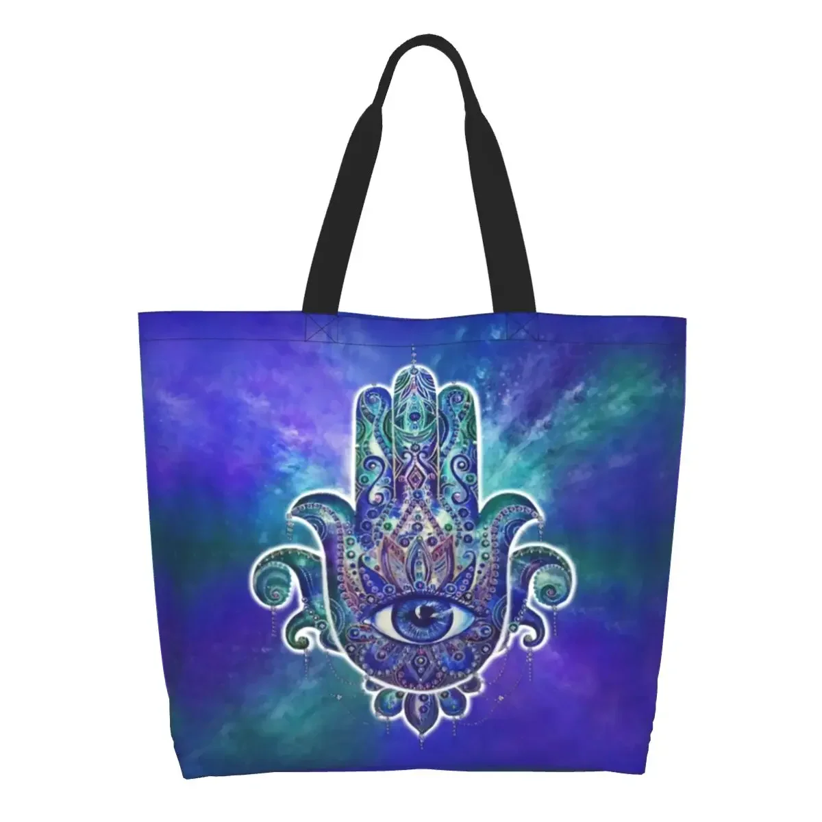 Custom Hamsa Hand Of Fatima Canvas Shopping Bag Women Recycling Large Capacity Groceries Amulet Tote Shopper Bags