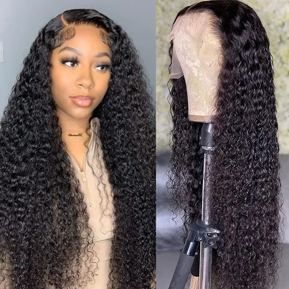 Perruque Lace Front Wig Deep Wave Naturelle, Cheveux Vierges, 5x5, 4x4, HD, Sans Colle, Densité 200, Choix, pour Femme, 100%