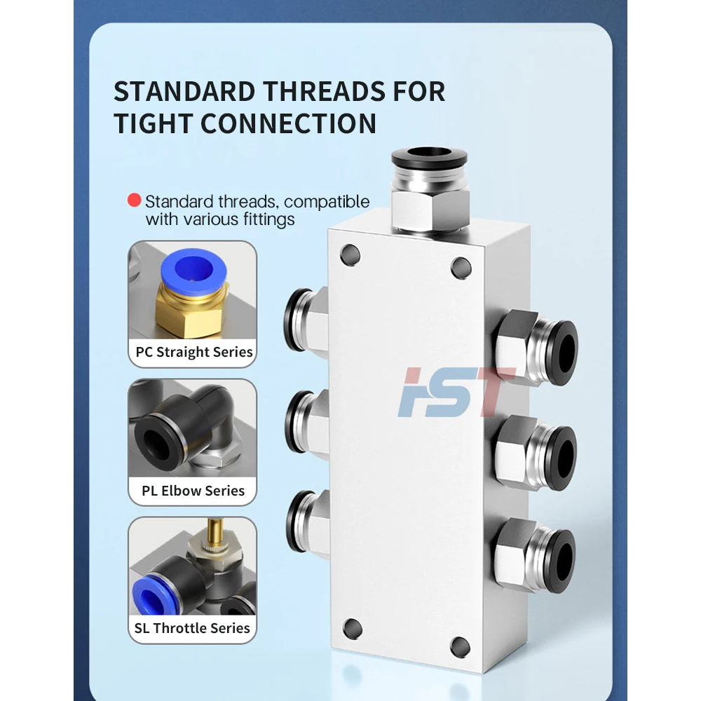 HST Air Manifold Block 4-16 Way G1/4 Pneumatic Splitter for Vacuum Cup Clamp Robot Arm Automation Custom Stations Aluminum