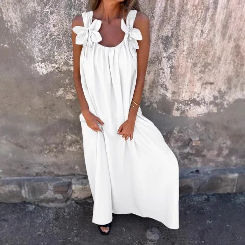 

Ankle Length Dresses Women Solid Sleeveless Dress Spliced Square Collar Vestidos Patchwork Loose Fit Casual 2025 Summer