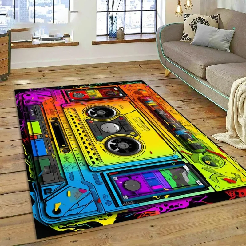 3D Music Cassette Tape Retro Recorder CD Instrument Carpet Rug for Bedroom Living Room Home Sofa Decoration Kid Decor Floor Mat