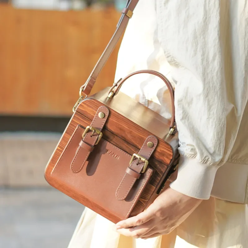 Wooden Personality Camera Bag Leisure Art One-shoulder Retro Handbag Photography Cross-slung Women's Bag Girls Gifts