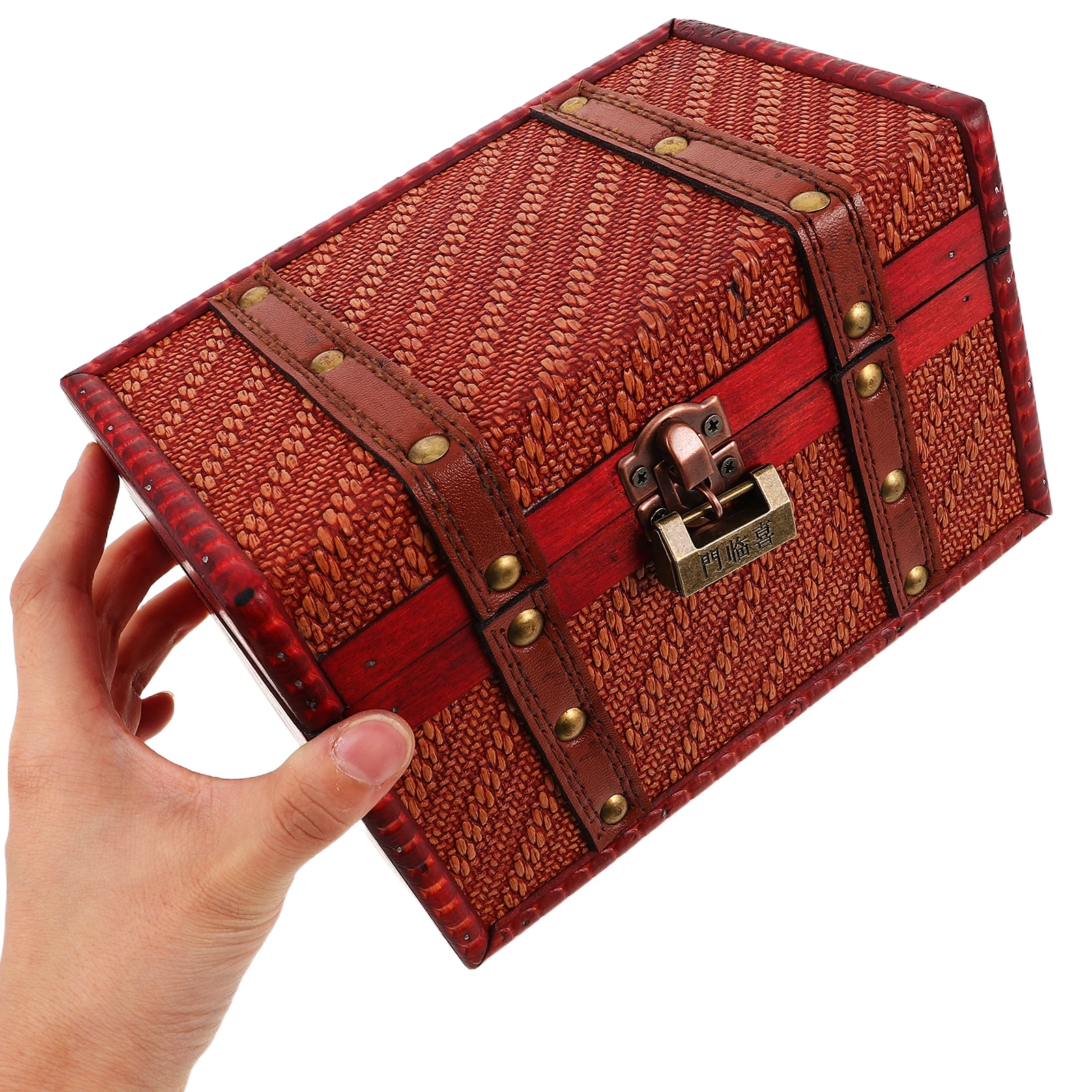 

Vintage Wooden Jewelry Box Woven Texture Design Desktop Storage Organizer Rustic Trinket Holder Decorative Keepsake Case -