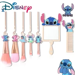 Disney Stitch 7-piece Cute Cartoon Lilo & Stitch Pink Makeup Brush Set Anime Figure Portable Hand Mirror Comb Girl Birthday Gift