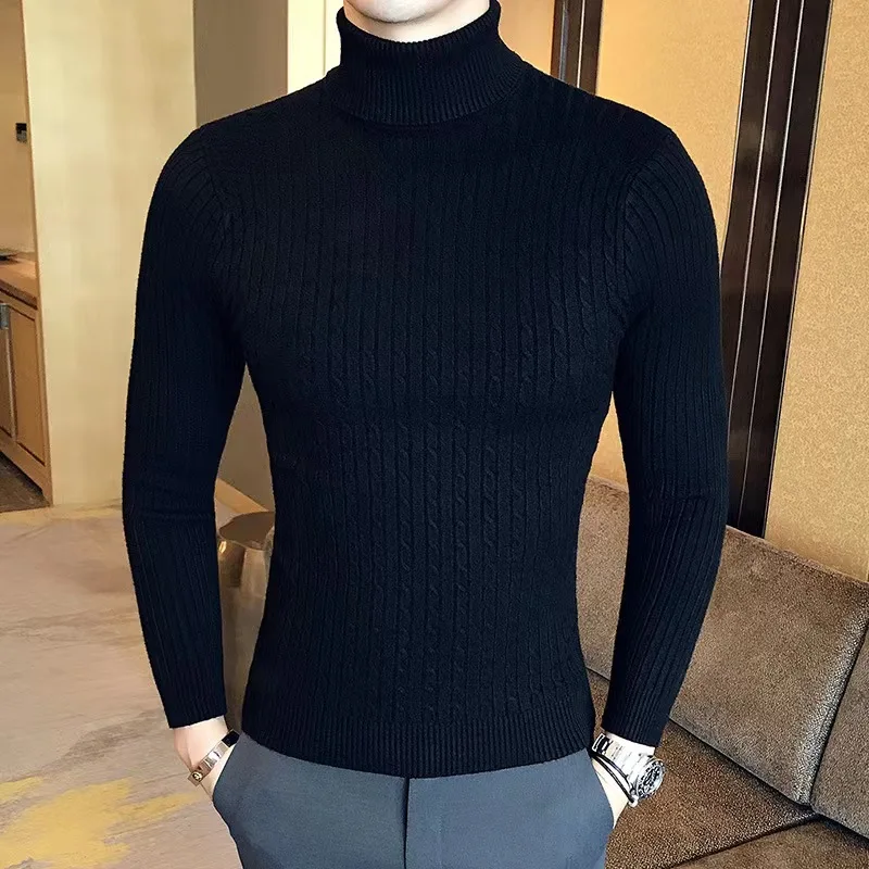 Fashion Knitted Sweaters For Men Winter Wool Turtleneck Men Long Sleeve Top Slim High Neck Sweater Solid Color Men\'s Clothing