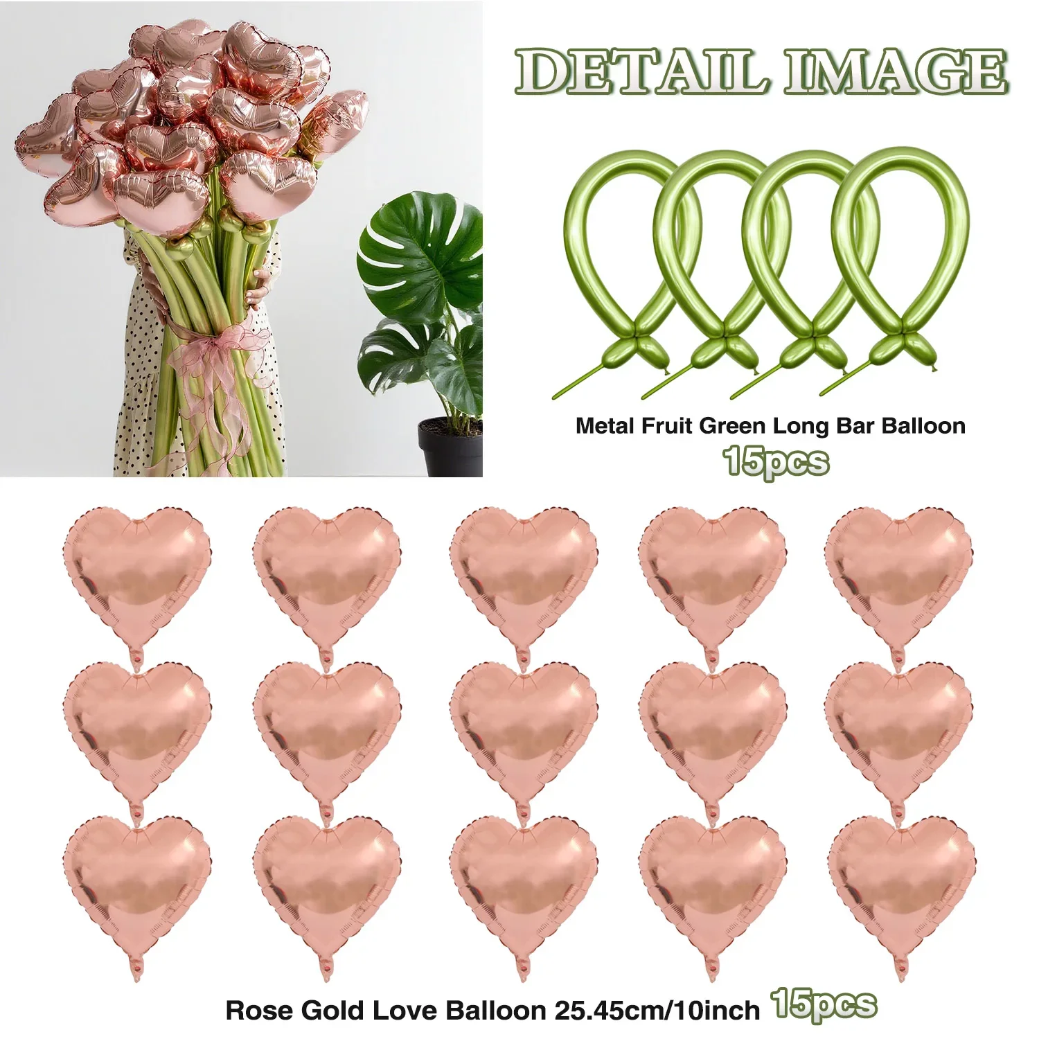 Love balloon bouquet set, red and green latex DIY long balloons forAnniversary, Wedding, Valentine's Day,birthday parties - 3