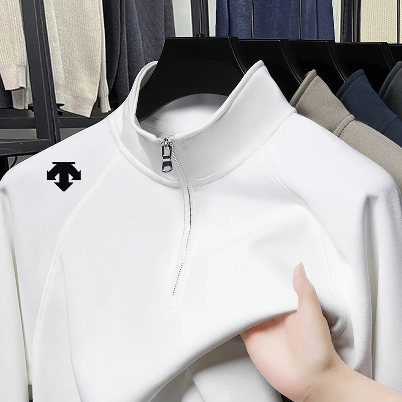 

Original Quality Men's O-Neck T-Shirt Half High Neck Elastic Non Trace Geometric Print Long Sleeve Autumn Business Menswear Top