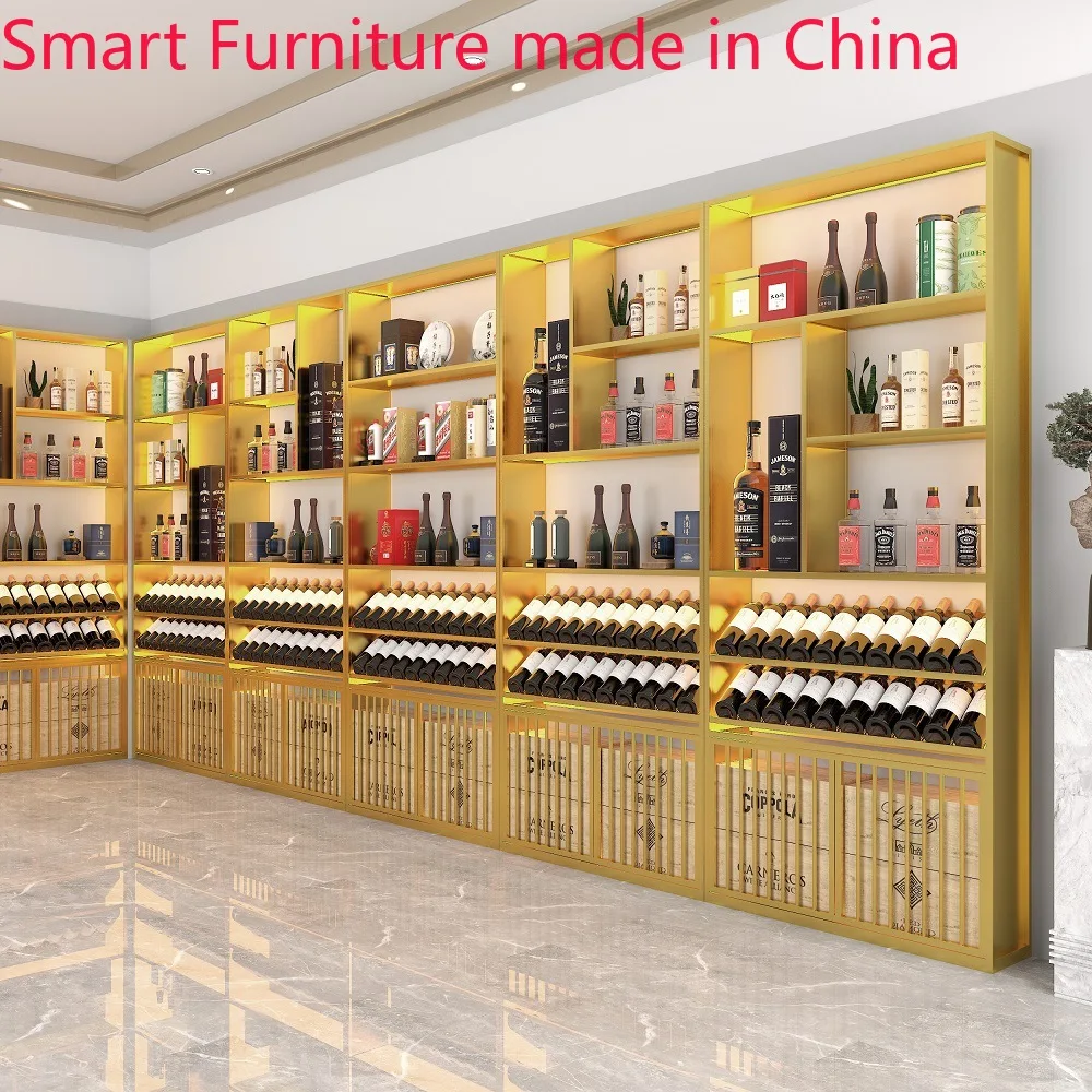 

Nordic Tieyi Wine Rack Tobacco Wine Cabinet Display Rack Winery Wine Cabinet Landing Baijiu Display Cabinet Against the Wall