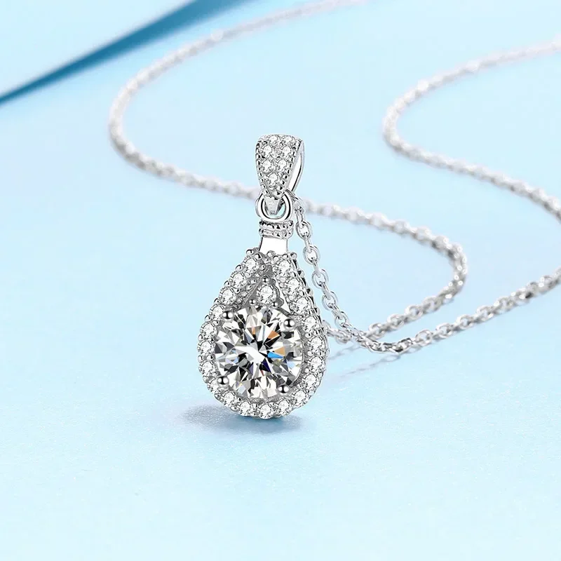 Sparkling 1/2/3/5ct Diamond Water Drop Pendant for Girlfriend Jewelry, PT950 Platinum Real Moissanite D Color Necklace Women