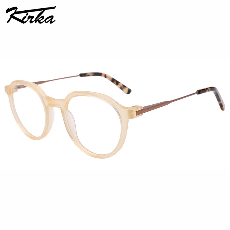 Kirka Female Acetate Gem Creamy Transparent Frames Fashionable Metal Temples Optical Prescription Eyeglasses WD4262