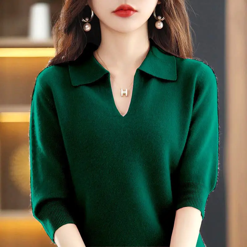 Half Sleeve Sweater Pullovers Women V-neck Harajuku 9-Colors Knitting Korean Fashion S-3XL Gentle Minimalist Temper Loose Cozy