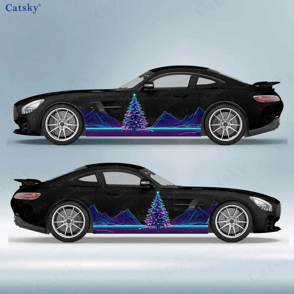 Colorful Christmas Tree Car Vinyl Wraps Decal Self-adhesive PVC Sticker Suitable for Trucks SUV Decoration Auto Accessories Gift