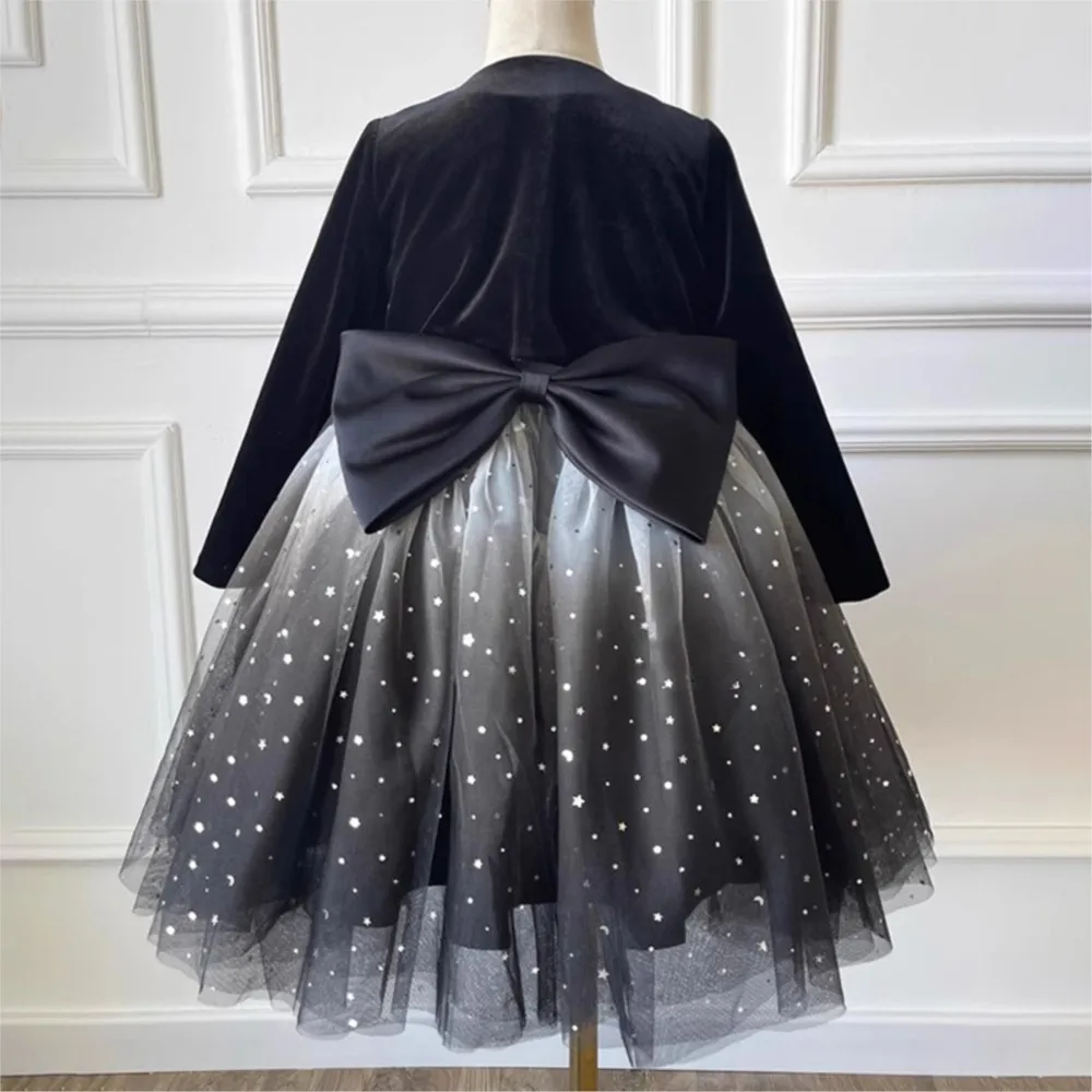 Girl Dresses with Bow Knee Length Party Gowns Zipper robe de bal fille a paillette