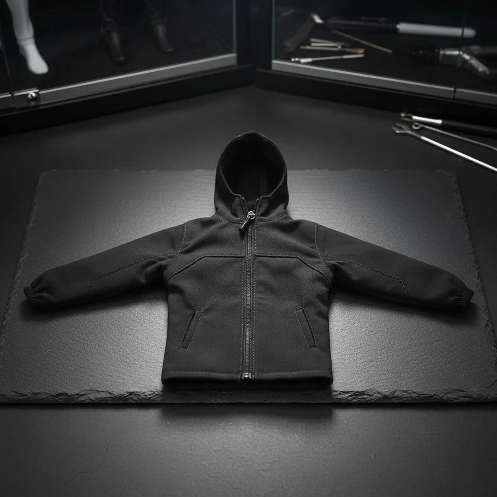 1 6 Scale Toy Jacket for Action Figure Men Hooded Windbreaker Miniature Coat with Zipper Color Block Design for Hobbyist Diorama