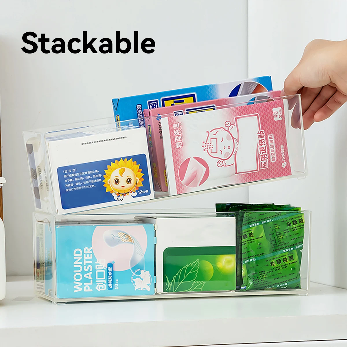 WORTHBUY Wall Mounted Punch Free Storage Box For Medicine Stackable Transparent Organizer Box Cabinet Side Door Medicine Holder