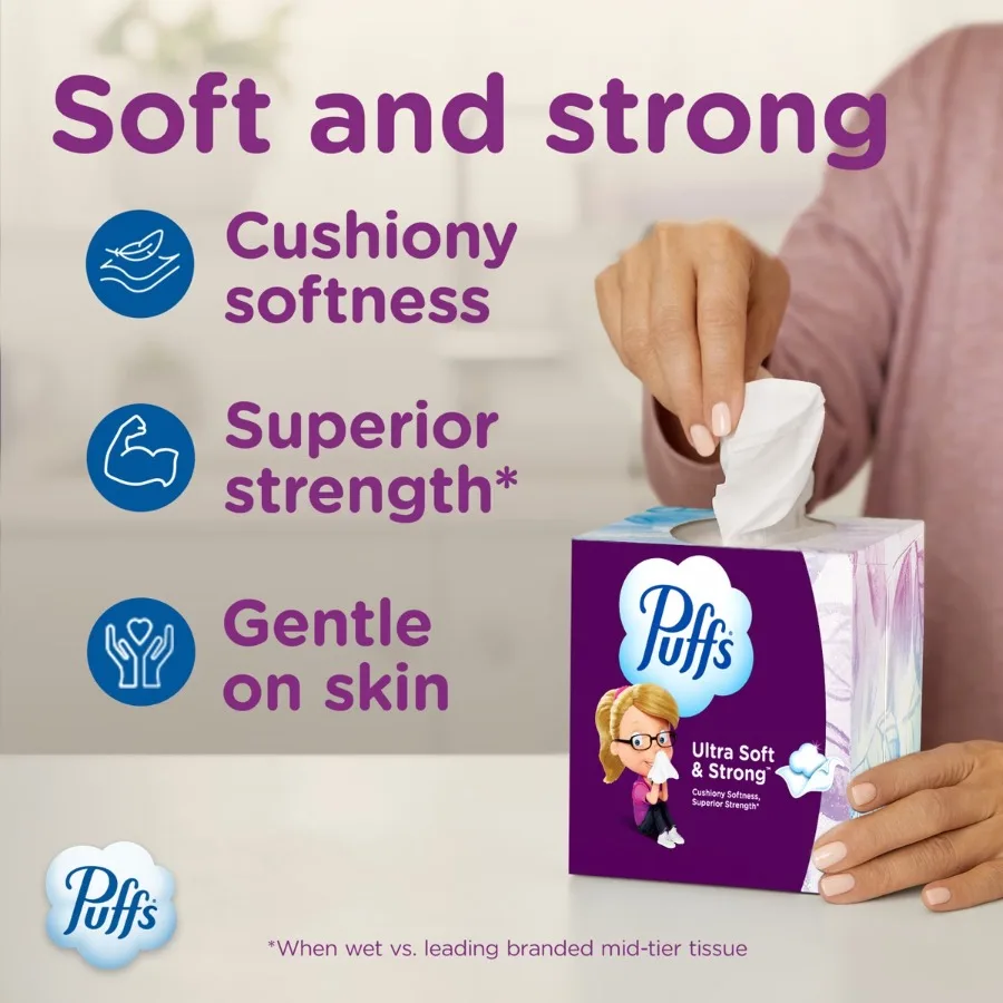 Ultra Soft 2‑Ply Facial Tissues, 72 Count, Square Container, Gentle Disposable Face Tissue for Daily Use