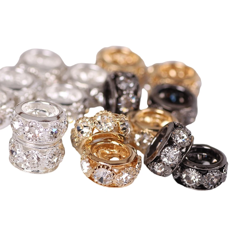 

10 шт. 10/12 мм металлические стразы круглые бусины-разделители золото серебро кристалл для изготовления ювелирных изделий DIY браслеты аксессуары декор одежды