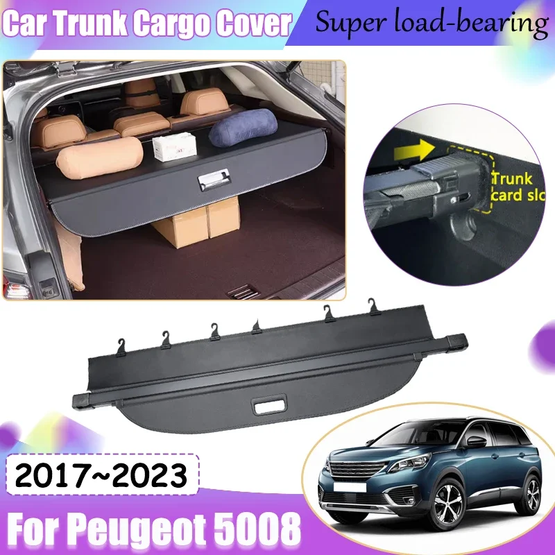 Car trunk Curtain For Peugeot 5008 Accessories 2022 P87 2017~2023 2021 2022 MK2 Retractable Elastic Mesh Luggages Car Accessorie