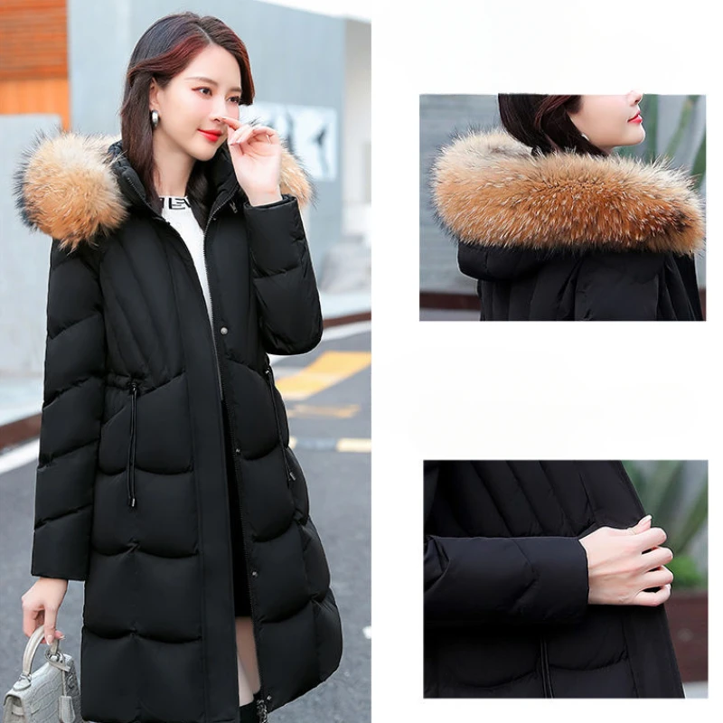 2023 New Women down Jacket Winter Coat Female Mid Length Version Fur Collar Parkas Slim Fit Hooded Fashionable Warm Outcoat