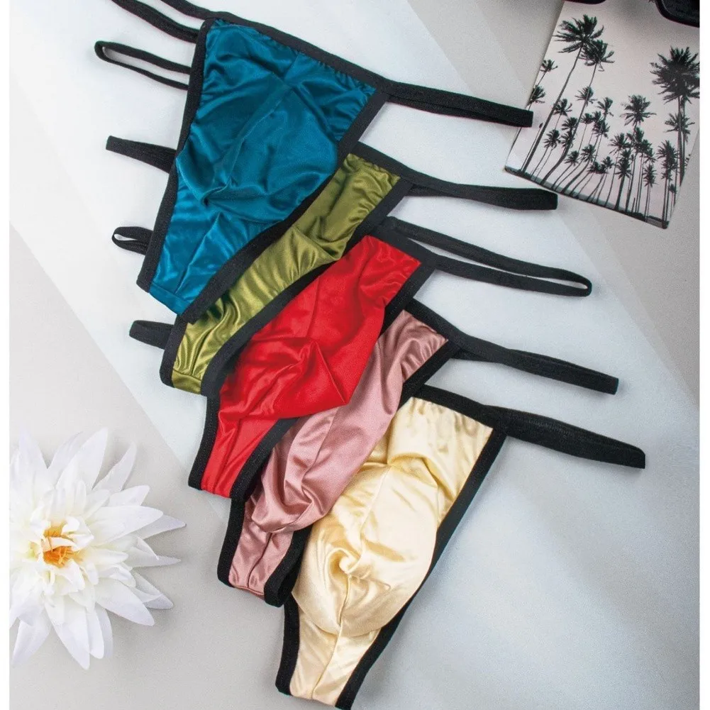 Smooth Satin Briefs Men Satin Thong 90 Nylon 10 Spandex Breathable Fabric Low Rise Design Seamless Construction