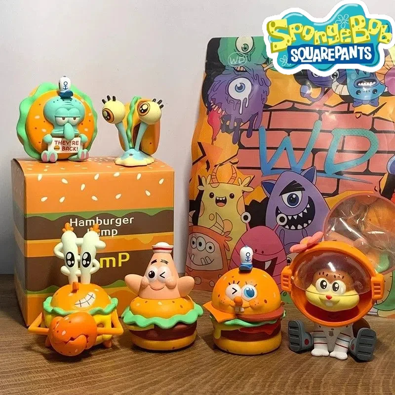 Blind Box 6pcs/set Spongebob Patrick Gary Sandy Delicious Crab Burger Figure Collection Model Toys gifts