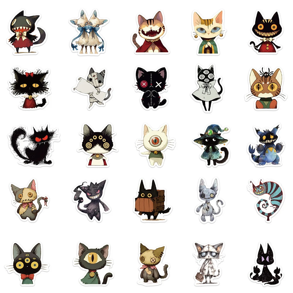 10/30/50PCS Halloween Gothic Weird Cat Sticker Cartoon Graffiti DIY Laptop Phone Case Helmet Motorcycle Waterproof Decal Toy