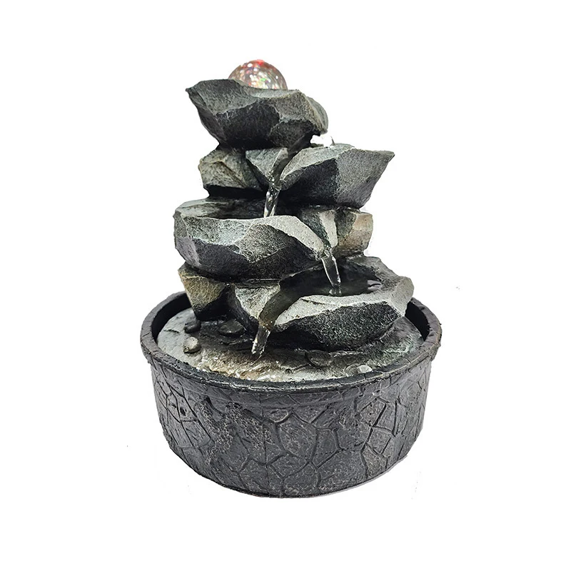 Cascading Tabletop Water Fountains with LED Light Indoor Rockery Waterfall Fountain Quiet and Relaxing Water Sound Desktop Size