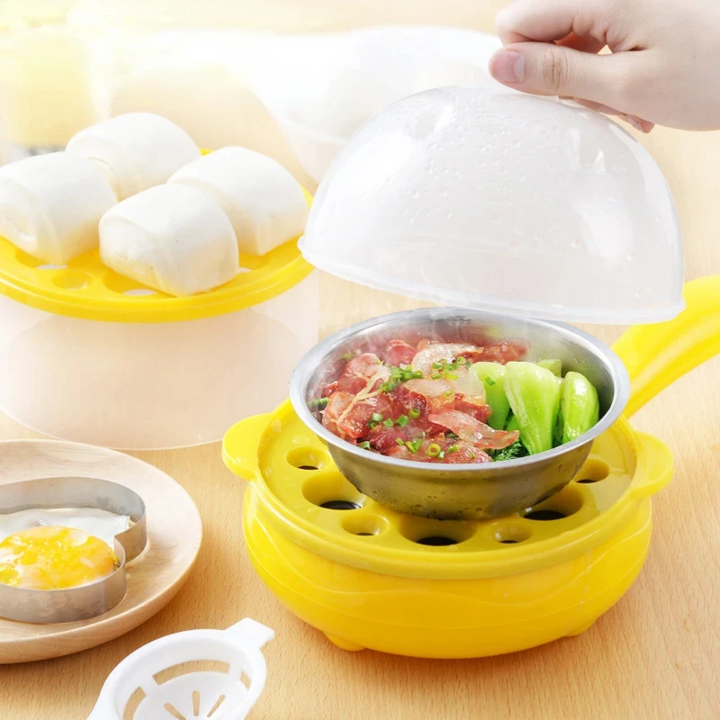 110V/220V Multifunction Household Mini Egg Omelette Pancake Fried Steak Frying Pan Non-Stick Boiled Eggs Boiler Steamer Cooker